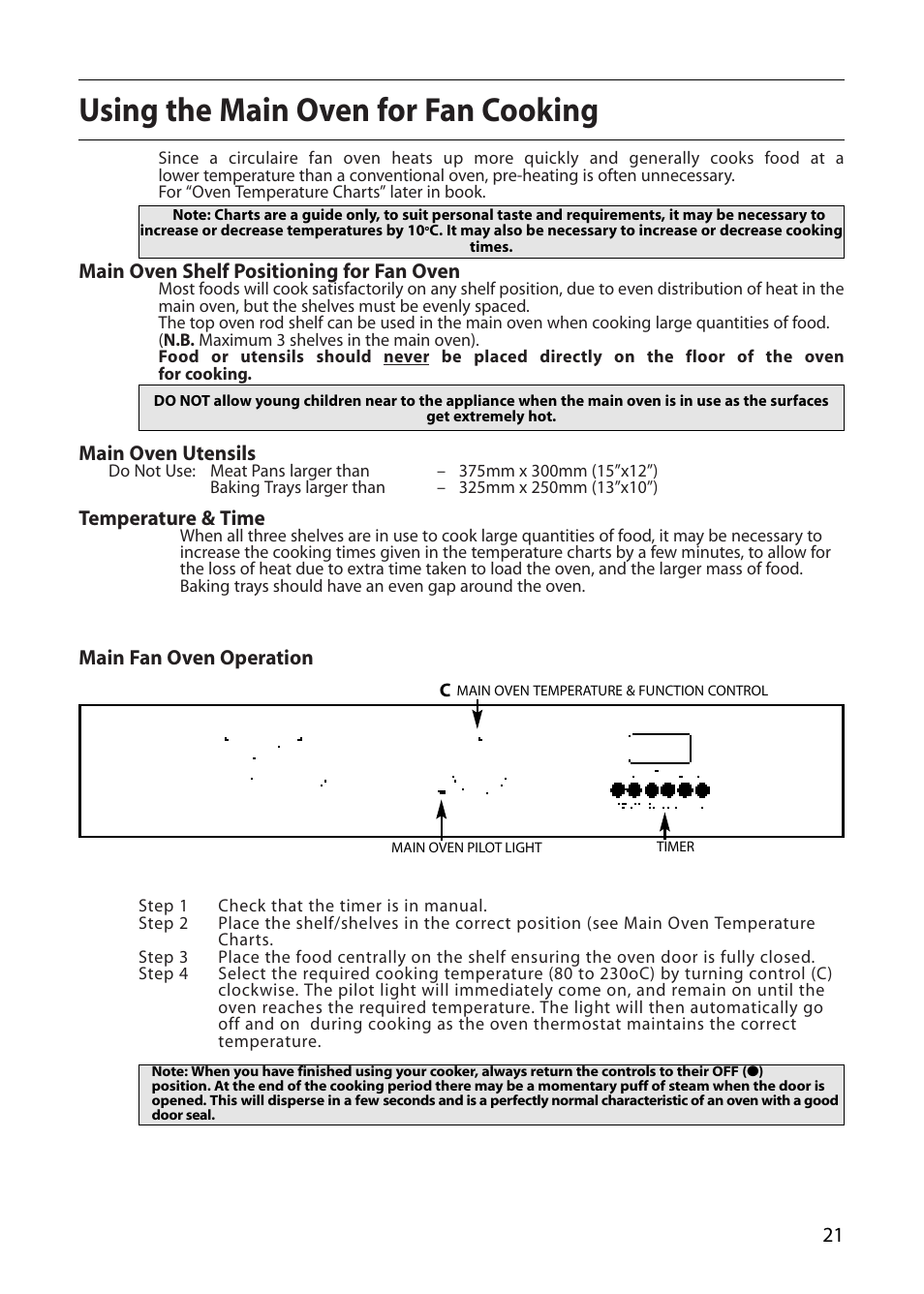 Using the main oven for fan cooking | Creda CB43E User Manual | Page 21 / 40