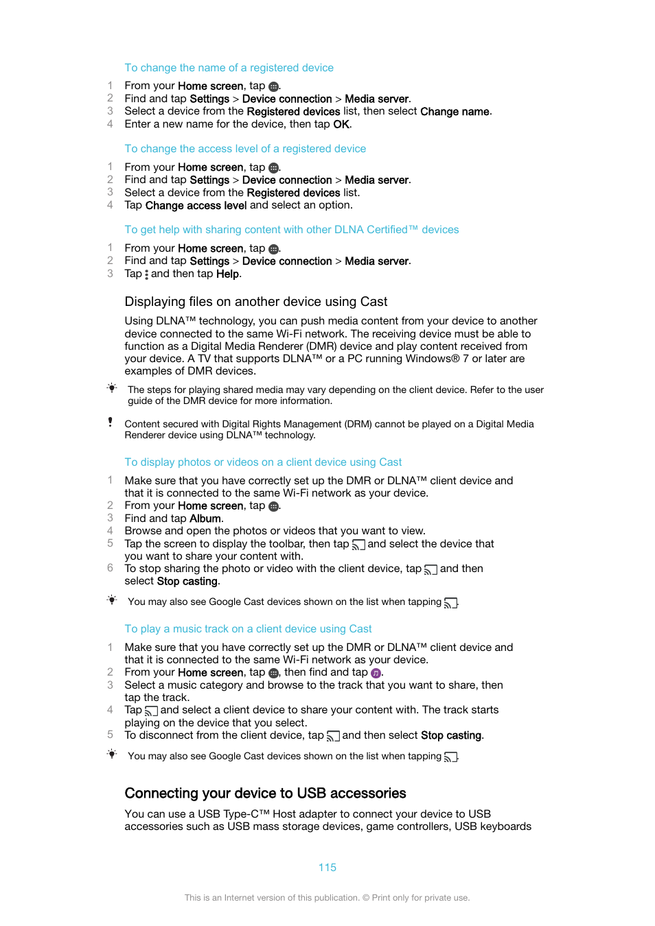 Connecting your device to usb accessories | Sony XPeria XZ F8331 User Manual | Page 115 / 133