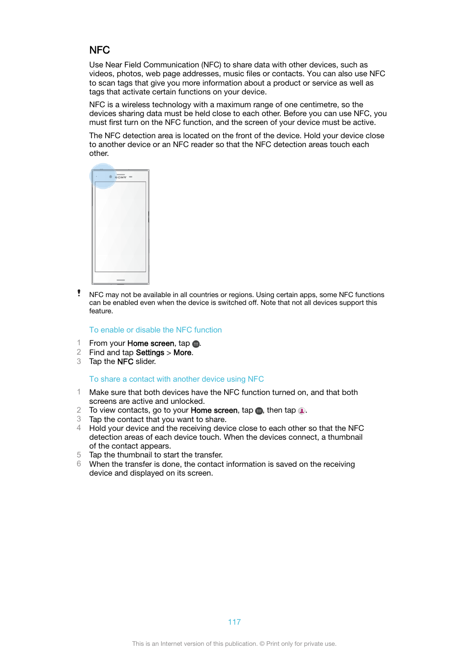 Sony XPeria XZ F8331 User Manual | Page 117 / 133