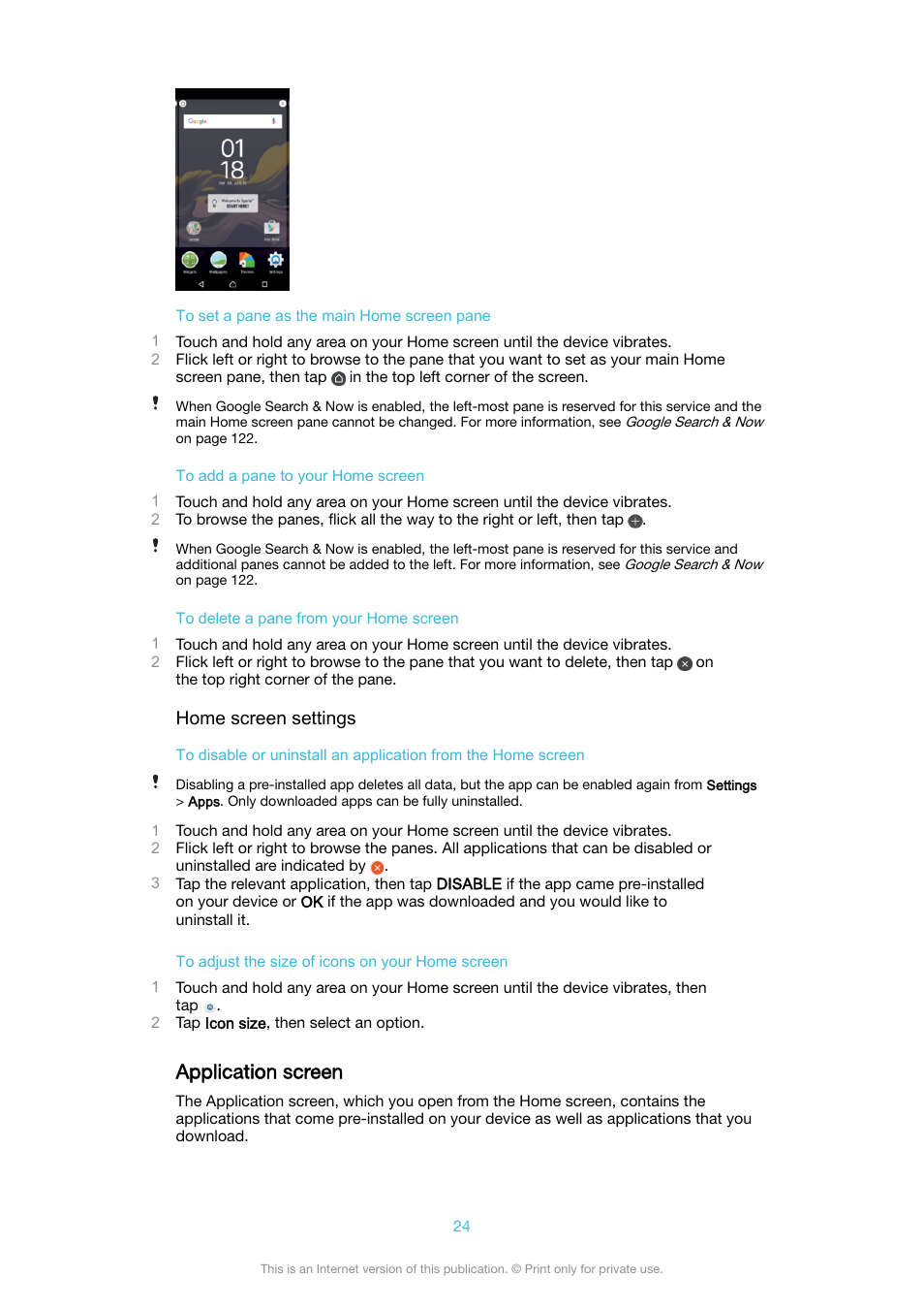 Application screen | Sony XPeria XZ F8331 User Manual | Page 24 / 133