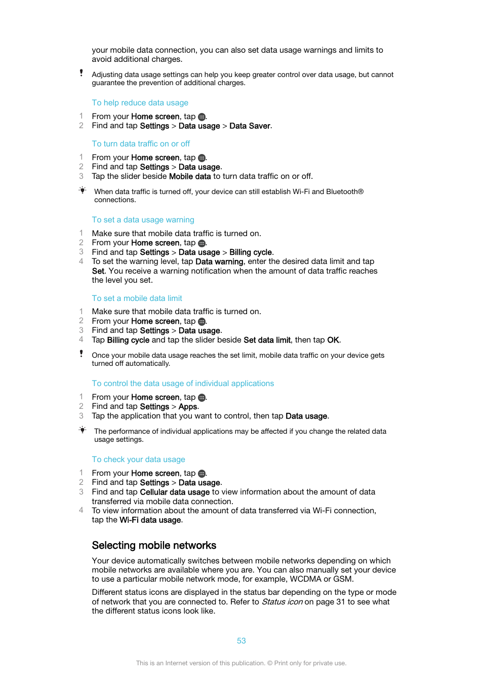 Selecting mobile networks | Sony XPeria XZ F8331 User Manual | Page 53 / 133