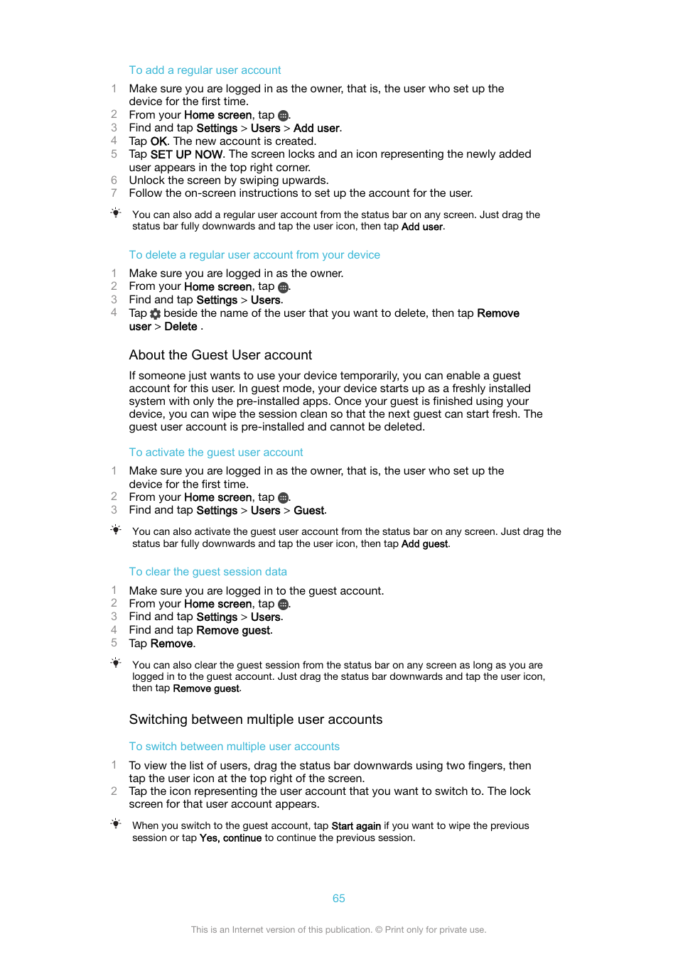 Sony XPeria XZ F8331 User Manual | Page 65 / 133