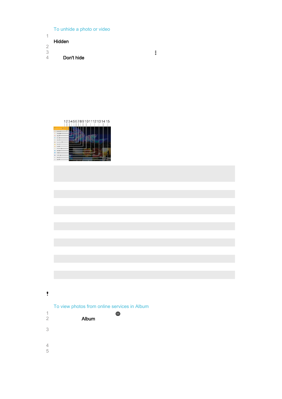 Album home screen menu | Sony Xperia Z4 Tablet SGP771 User Manual | Page 104 / 135