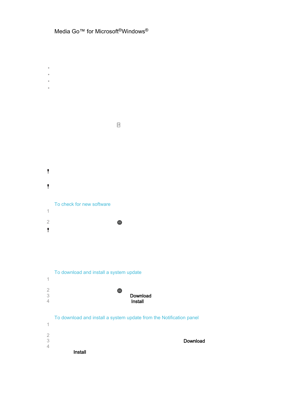 Updating your device, Media go™ for microsoft, Windows | Sony Xperia Z4 Tablet SGP771 User Manual | Page 127 / 135