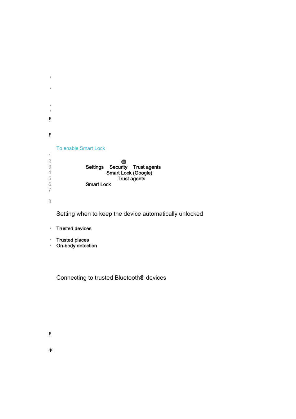 Unlocking your device automatically | Sony Xperia Z4 Tablet SGP771 User Manual | Page 15 / 135