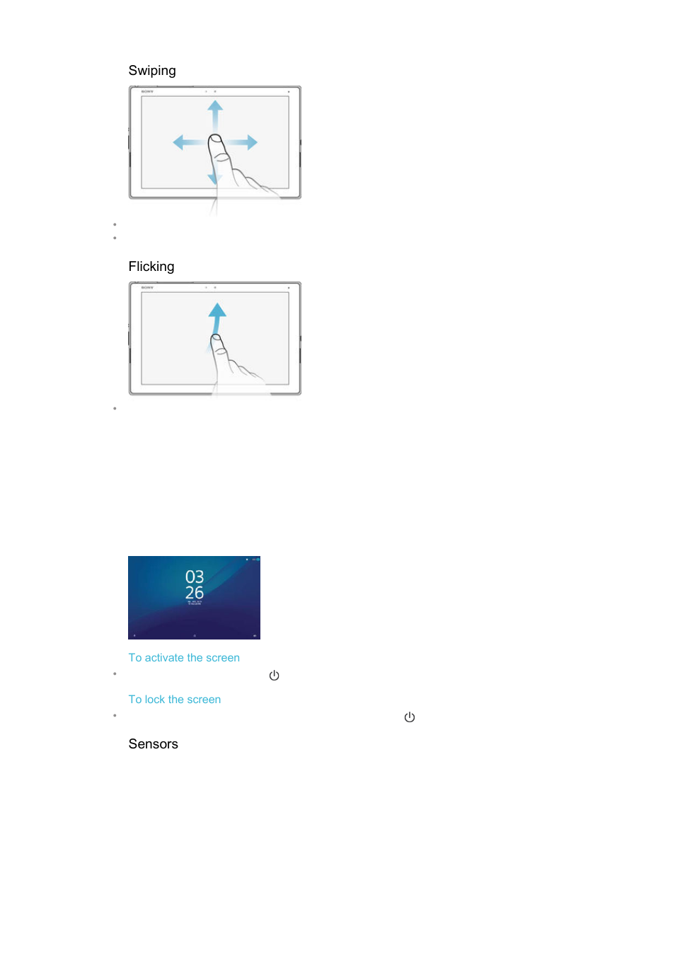 Locking and unlocking the screen | Sony Xperia Z4 Tablet SGP771 User Manual | Page 23 / 135