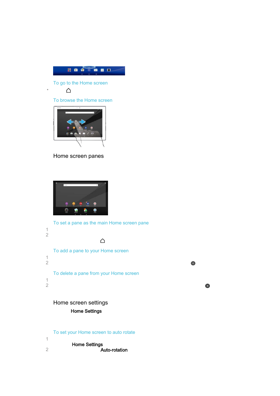 Home screen | Sony Xperia Z4 Tablet SGP771 User Manual | Page 24 / 135