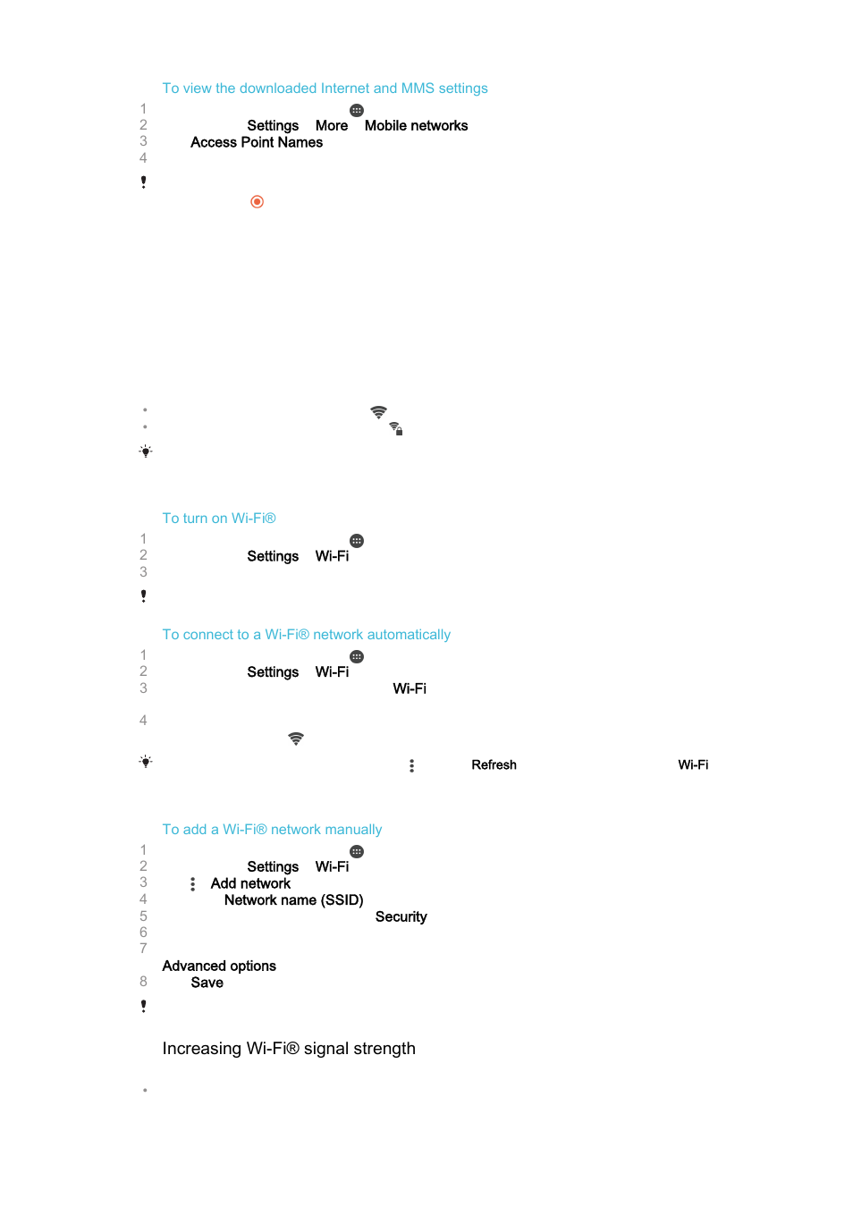 Wi-fi | Sony Xperia Z4 Tablet SGP771 User Manual | Page 38 / 135