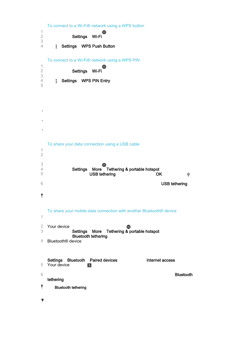 Sharing your mobile data connection | Sony Xperia Z4 Tablet SGP771 User Manual | Page 40 / 135