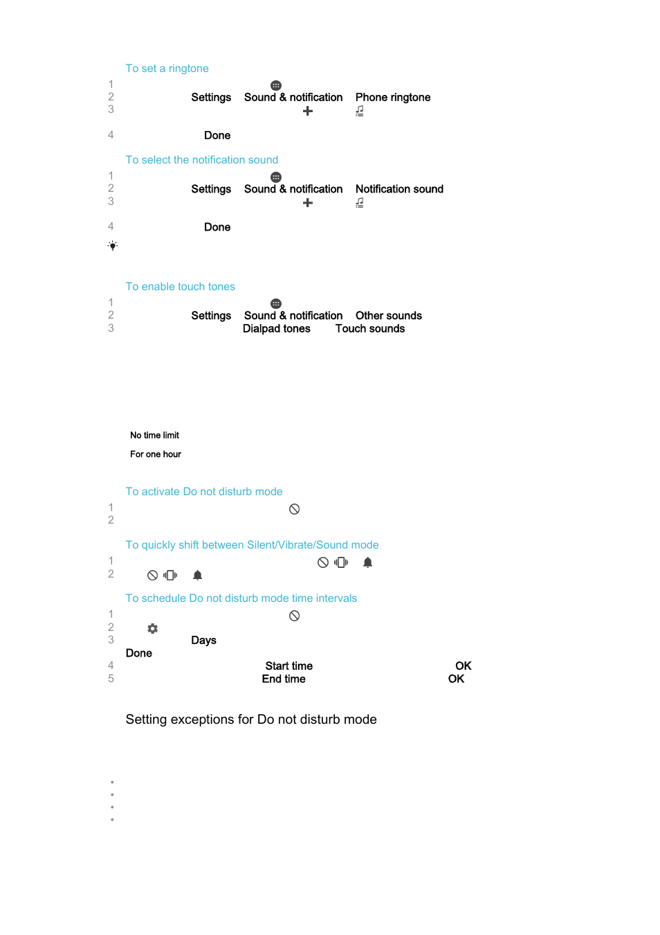 Do not disturb mode settings | Sony Xperia Z4 Tablet SGP771 User Manual | Page 48 / 135