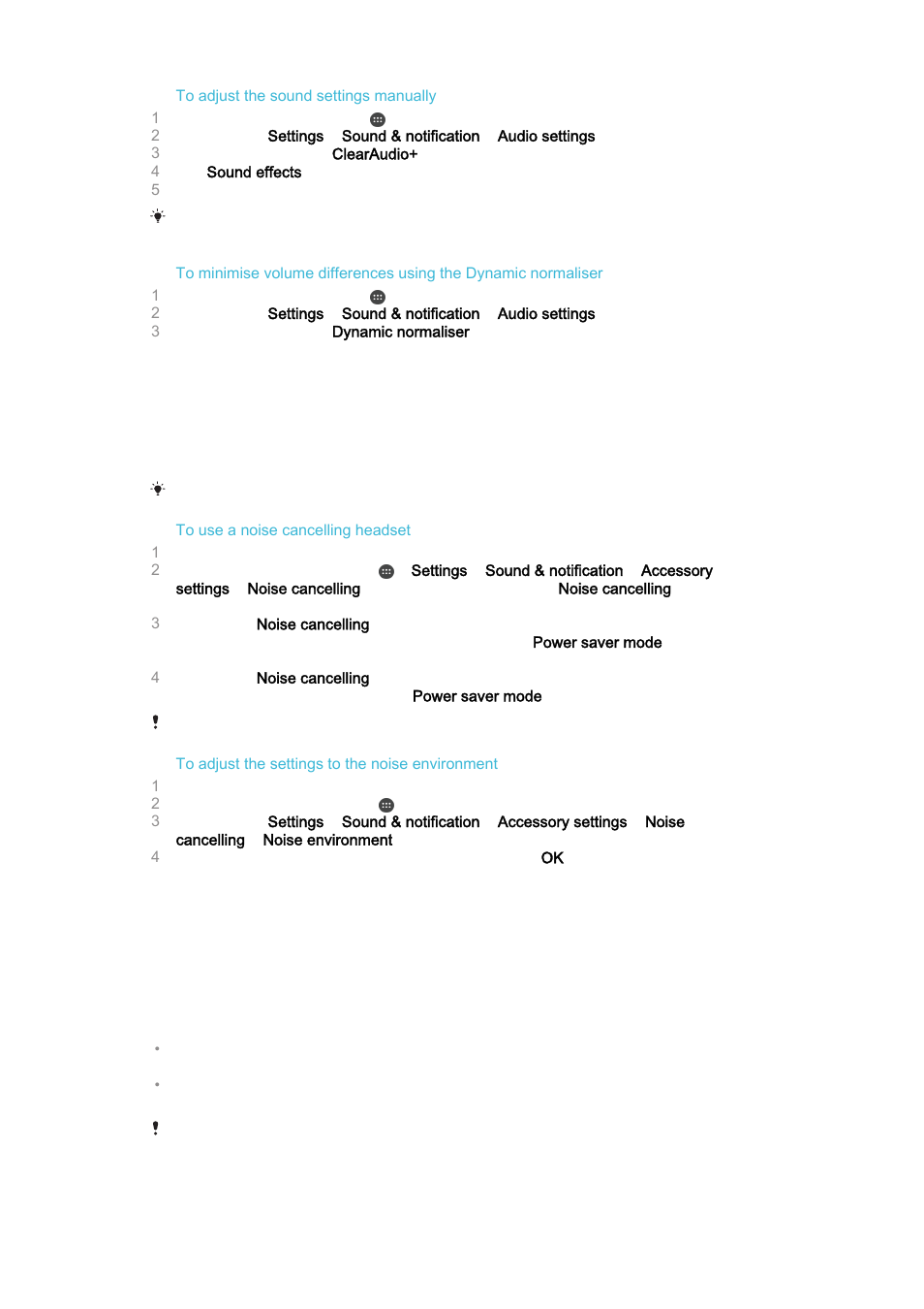 Noise cancellation, Multiple user accounts, Noise cancellation multiple user accounts | Sony Xperia Z4 Tablet SGP771 User Manual | Page 54 / 135