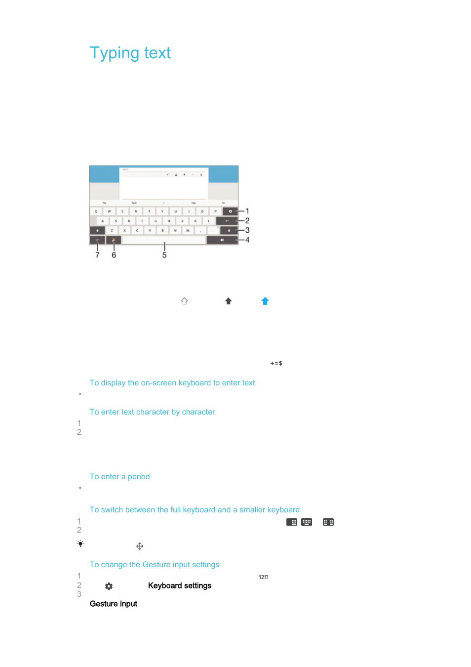 Typing text, On-screen keyboard | Sony Xperia Z4 Tablet SGP771 User Manual | Page 57 / 135