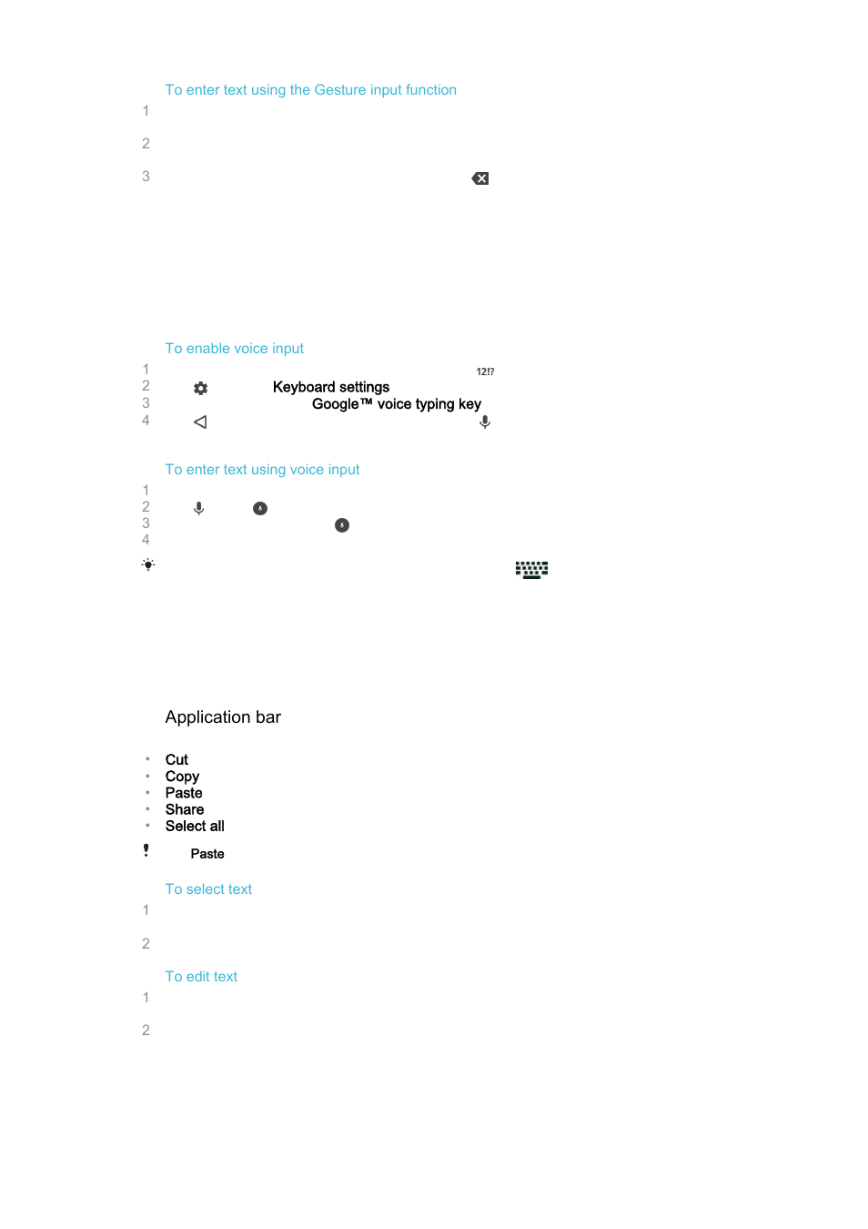 Entering text using voice input, Editing text, Entering text using voice input editing text | Sony Xperia Z4 Tablet SGP771 User Manual | Page 58 / 135