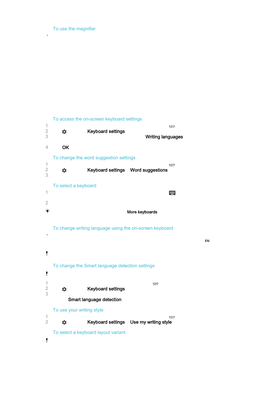Personalising the on-screen keyboard | Sony Xperia Z4 Tablet SGP771 User Manual | Page 59 / 135