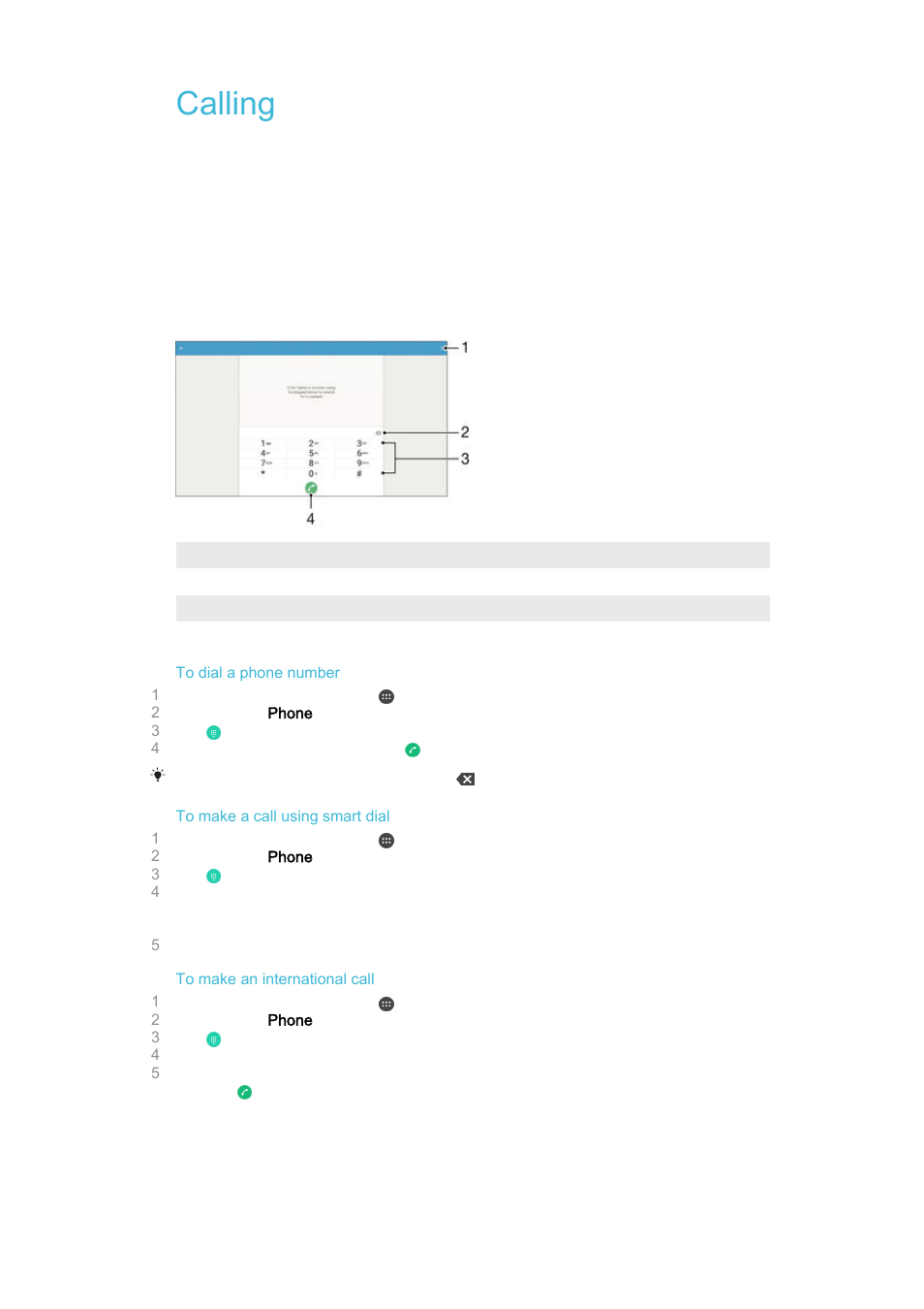 Calling, Making calls | Sony Xperia Z4 Tablet SGP771 User Manual | Page 61 / 135