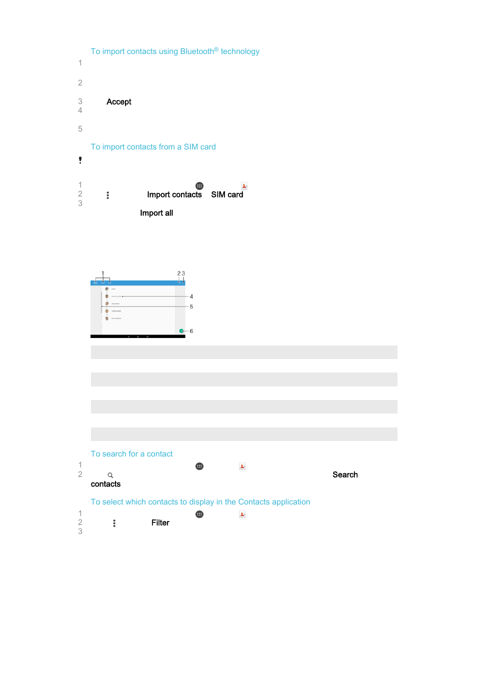 Searching and viewing contacts | Sony Xperia Z4 Tablet SGP771 User Manual | Page 70 / 135