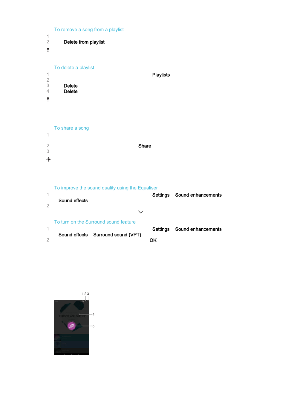 Sharing music, Enhancing the sound, Recognising music with trackid | Sony Xperia Z4 Tablet SGP771 User Manual | Page 84 / 135