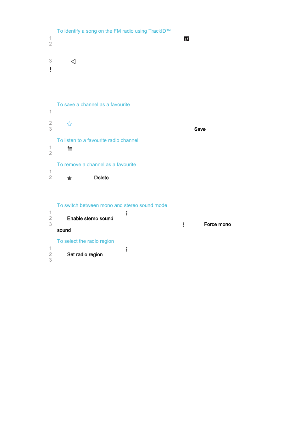 Favourite radio channels, Sound settings, Favourite radio channels sound settings | Sony Xperia Z4 Tablet SGP771 User Manual | Page 87 / 135