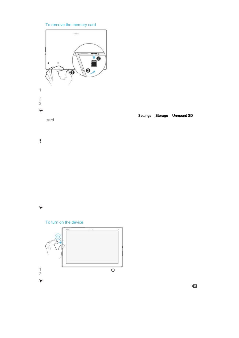 Screen protection, Starting your device for the first time | Sony Xperia Z4 Tablet SGP771 User Manual | Page 9 / 135