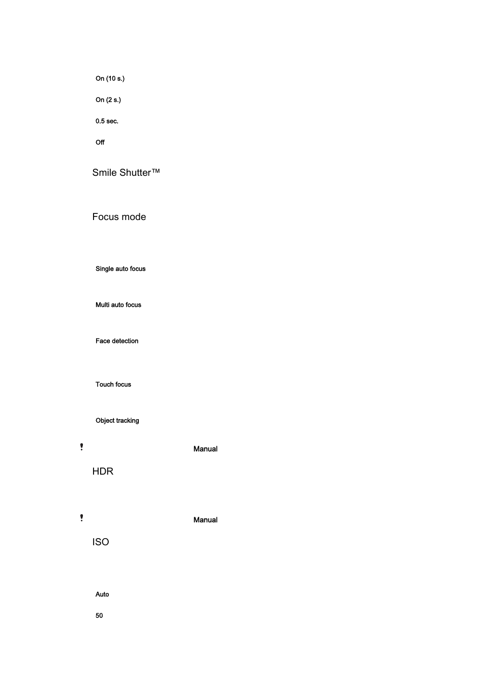 Smile shutter, Focus mode | Sony Xperia Z4 Tablet SGP771 User Manual | Page 94 / 135