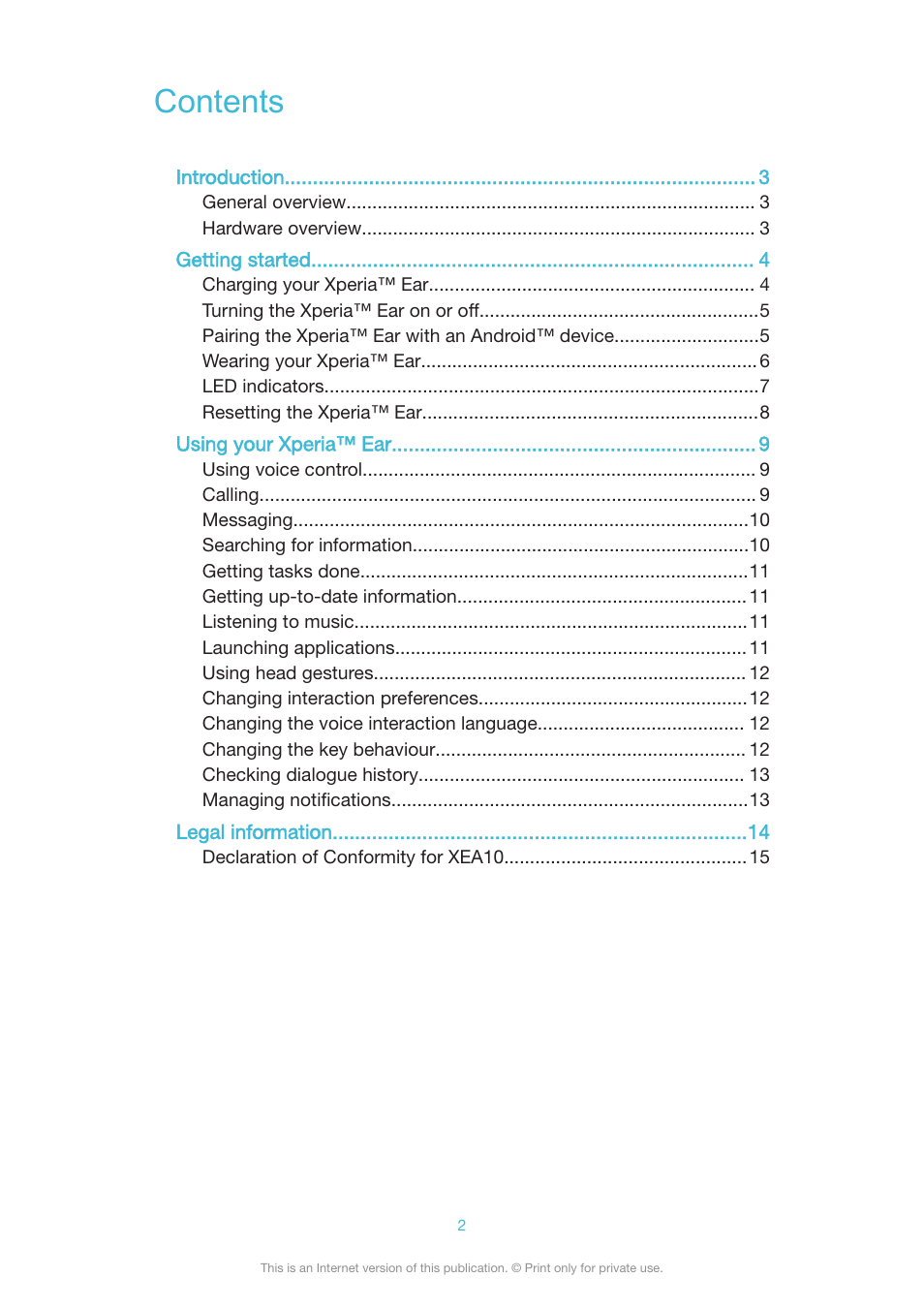 Sony Xperia Ear XEA10 User Manual | Page 2 / 18