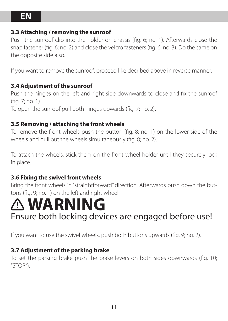 Warning | Kiddy City'n move User Manual | Page 11 / 35