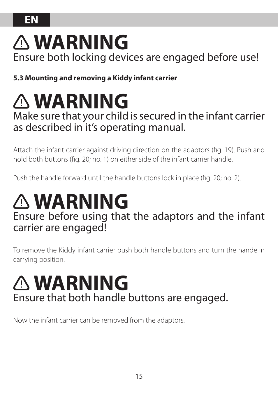 Warning | Kiddy City'n move User Manual | Page 15 / 35