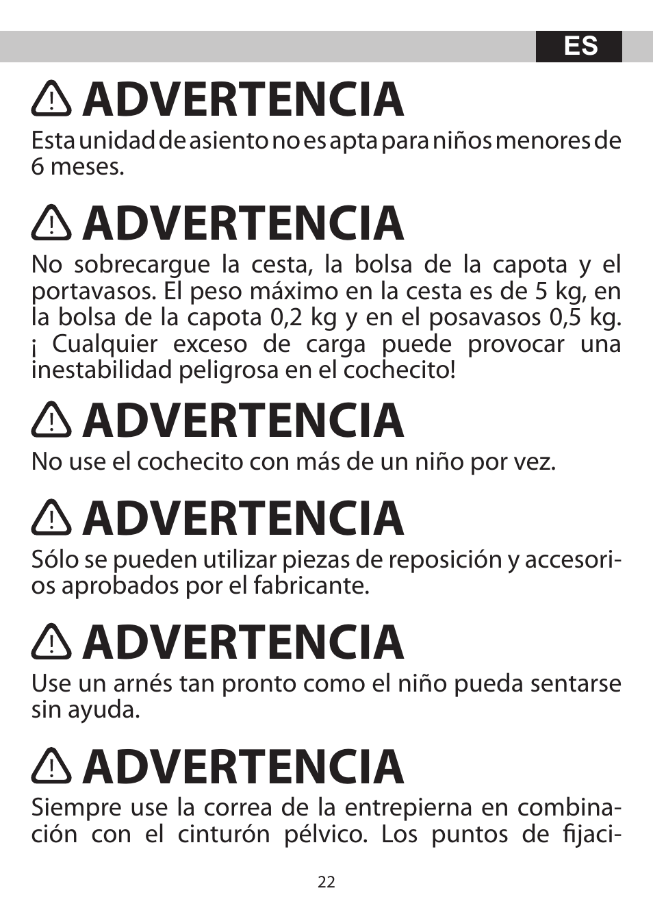 Advertencia | Kiddy City'n move User Manual | Page 22 / 35