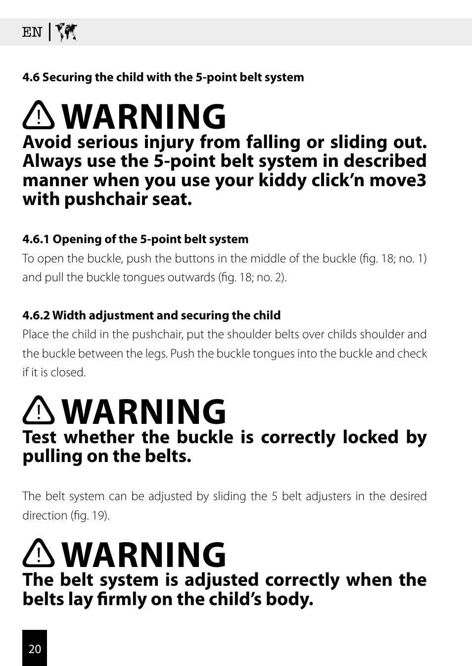 Warning | Kiddy Click'n move 3 User Manual | Page 20 / 59