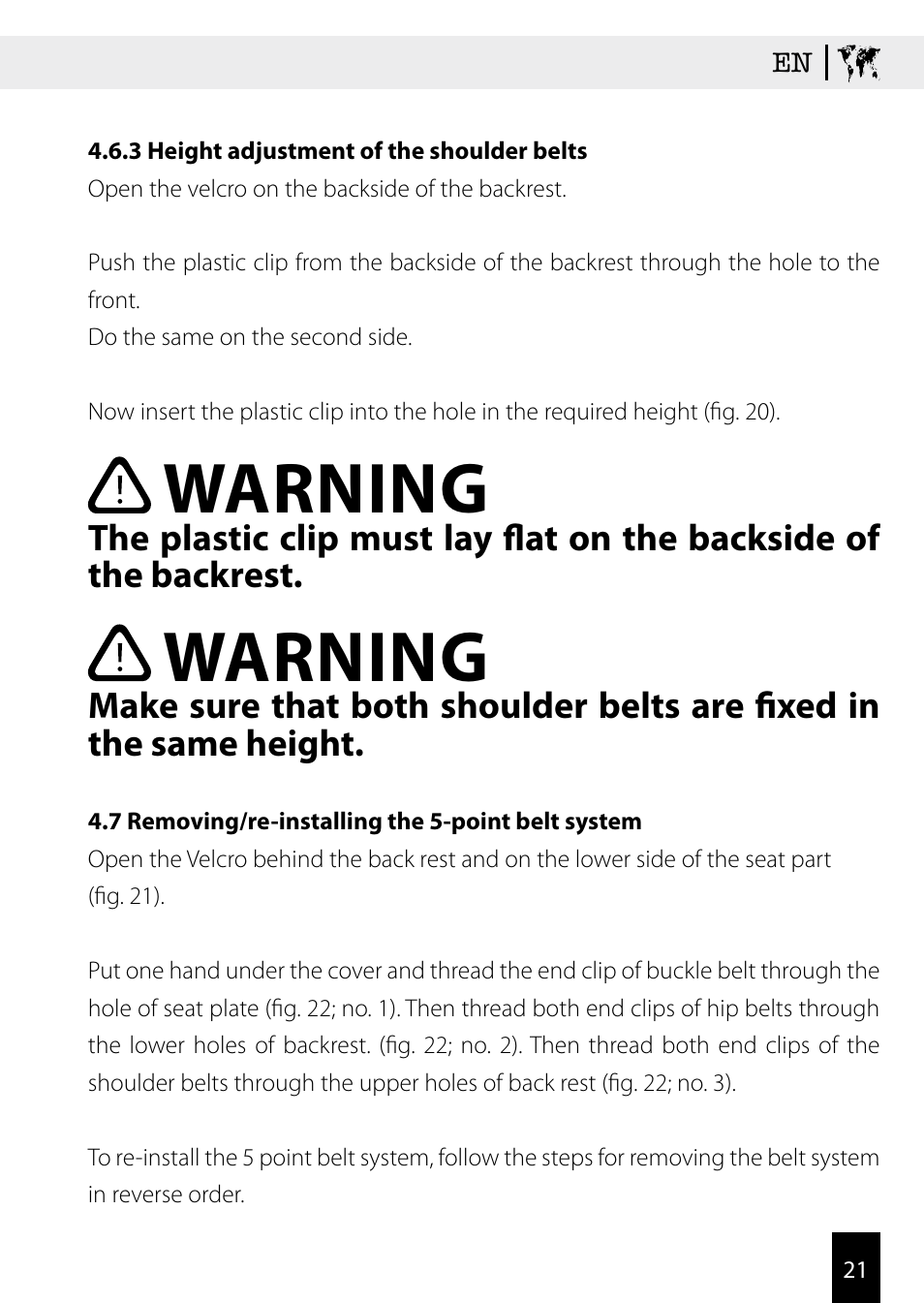 Warning | Kiddy Click'n move 3 User Manual | Page 21 / 59