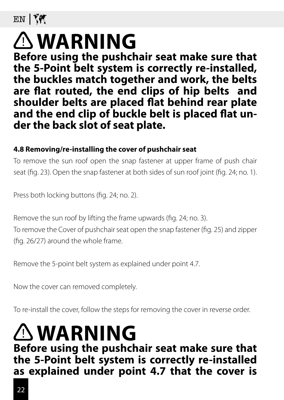 Warning | Kiddy Click'n move 3 User Manual | Page 22 / 59