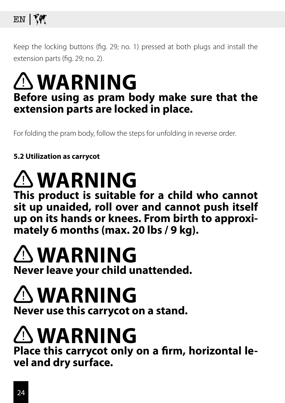 Warning | Kiddy Click'n move 3 User Manual | Page 24 / 59