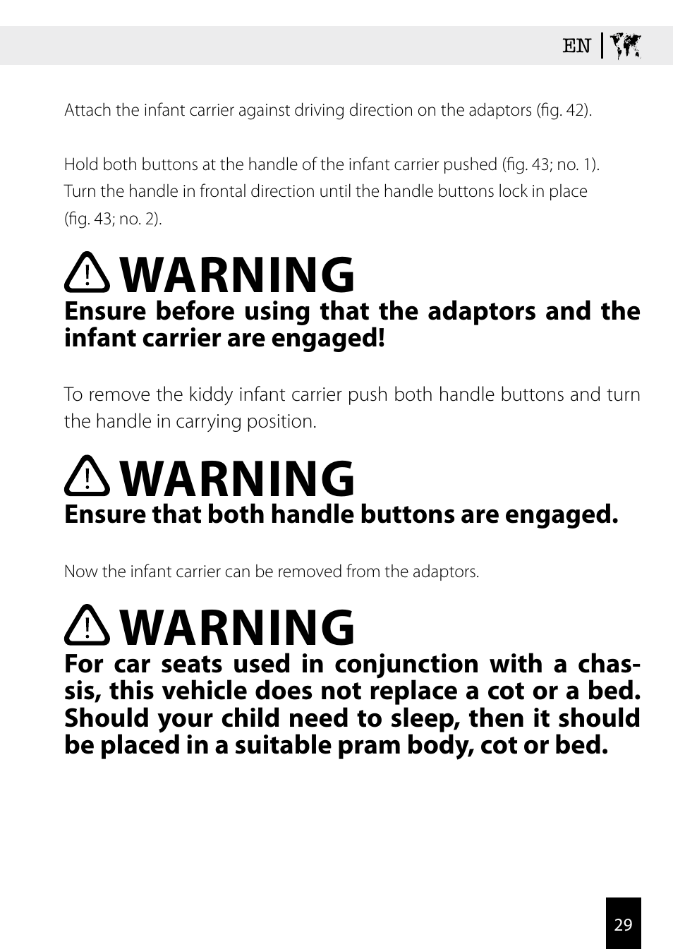 Warning | Kiddy Click'n move 3 User Manual | Page 29 / 59