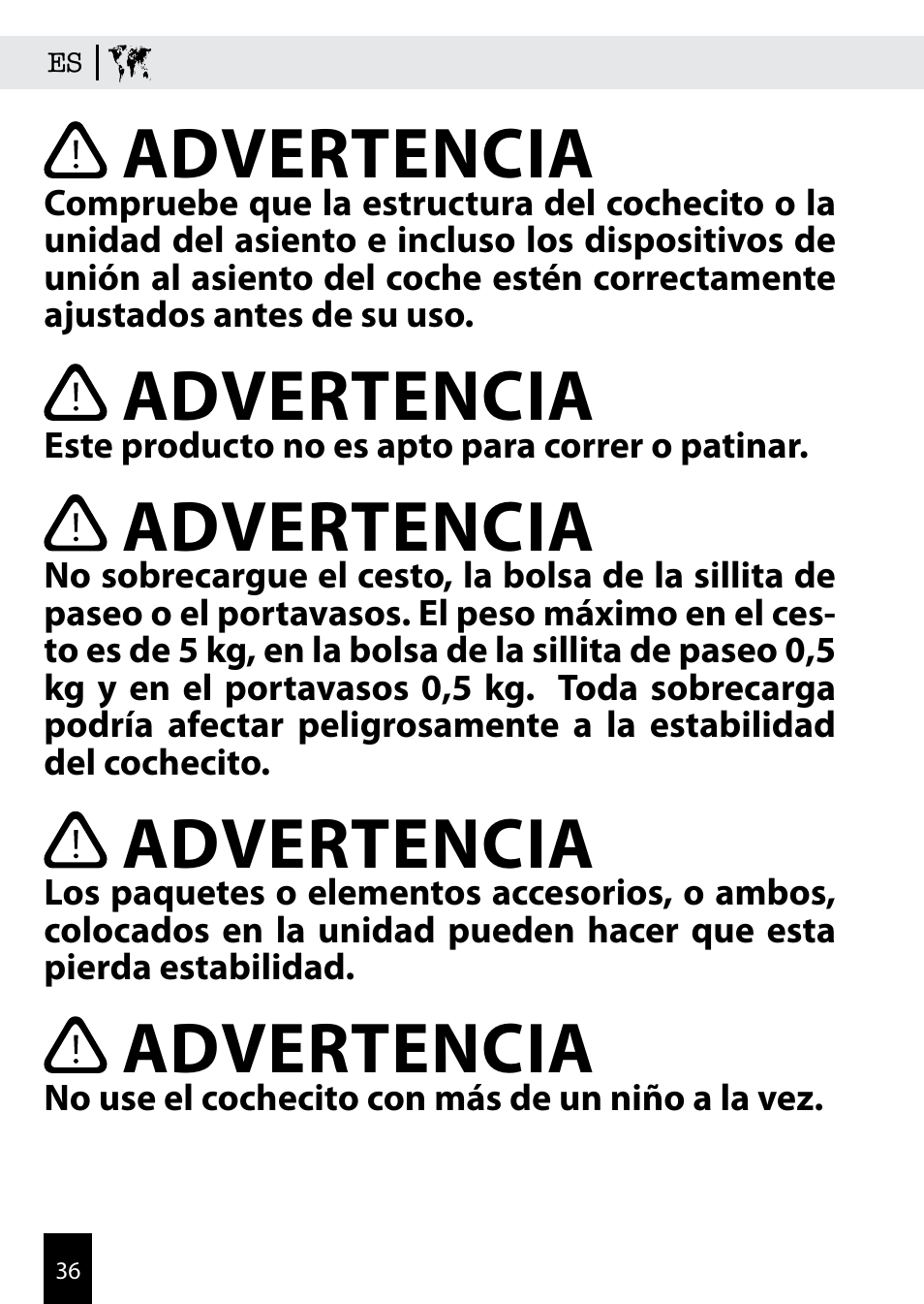 Advertencia | Kiddy Click'n move 3 User Manual | Page 36 / 59