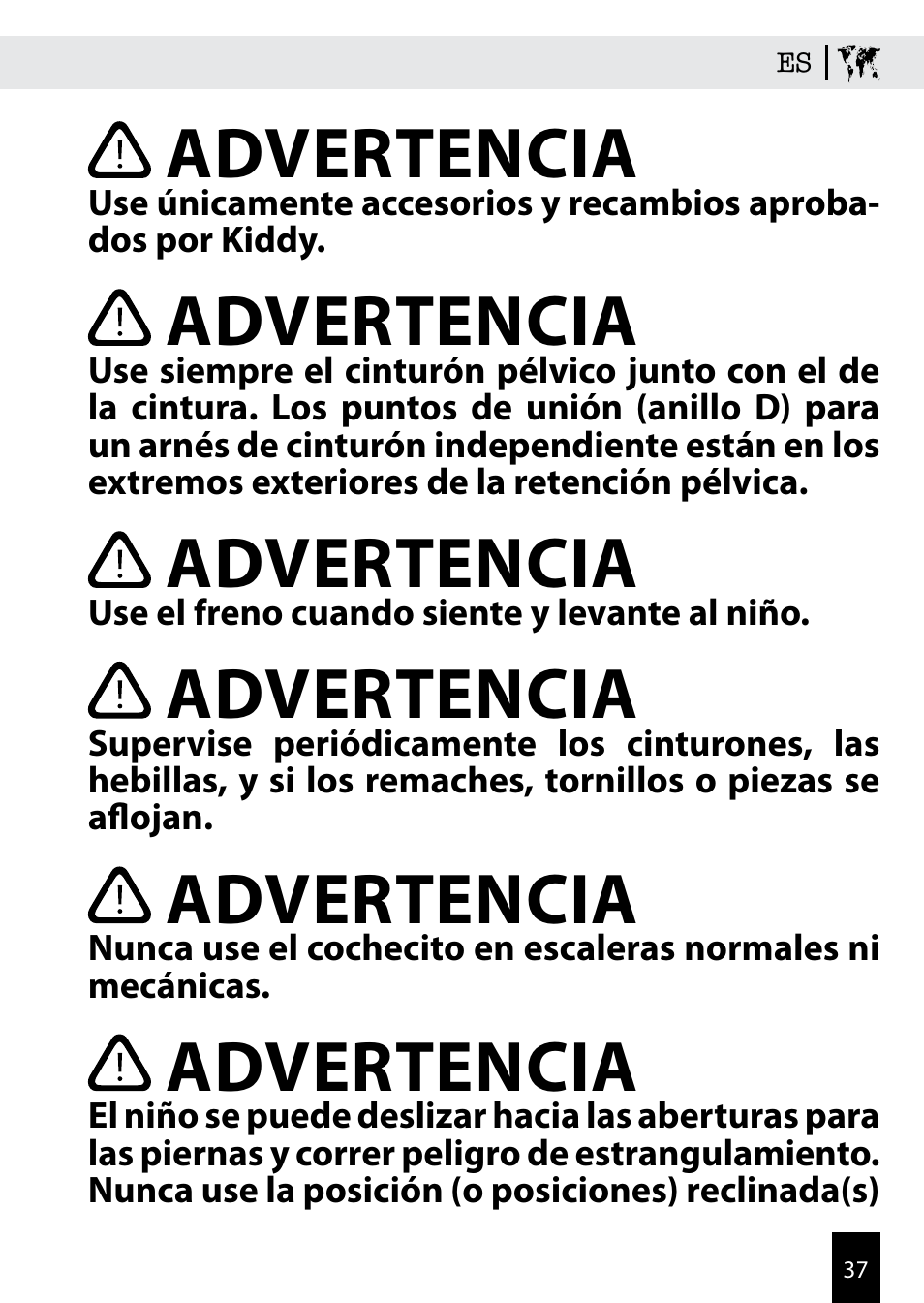 Advertencia | Kiddy Click'n move 3 User Manual | Page 37 / 59