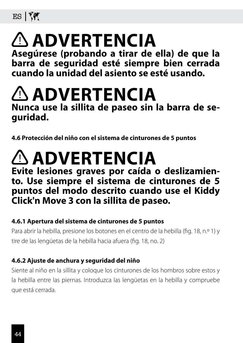 Advertencia | Kiddy Click'n move 3 User Manual | Page 44 / 59
