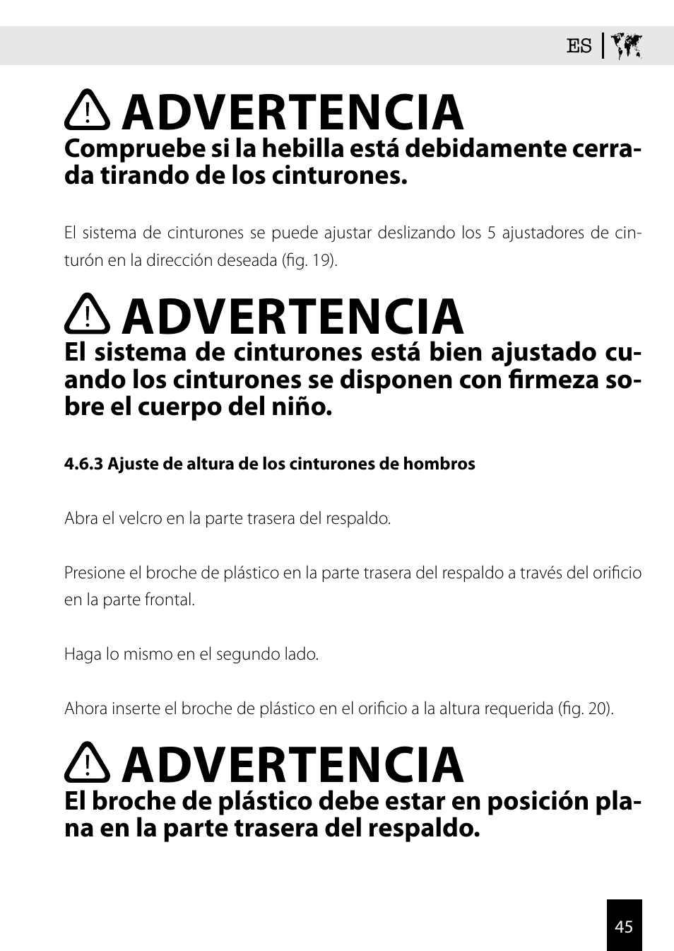 Advertencia | Kiddy Click'n move 3 User Manual | Page 45 / 59