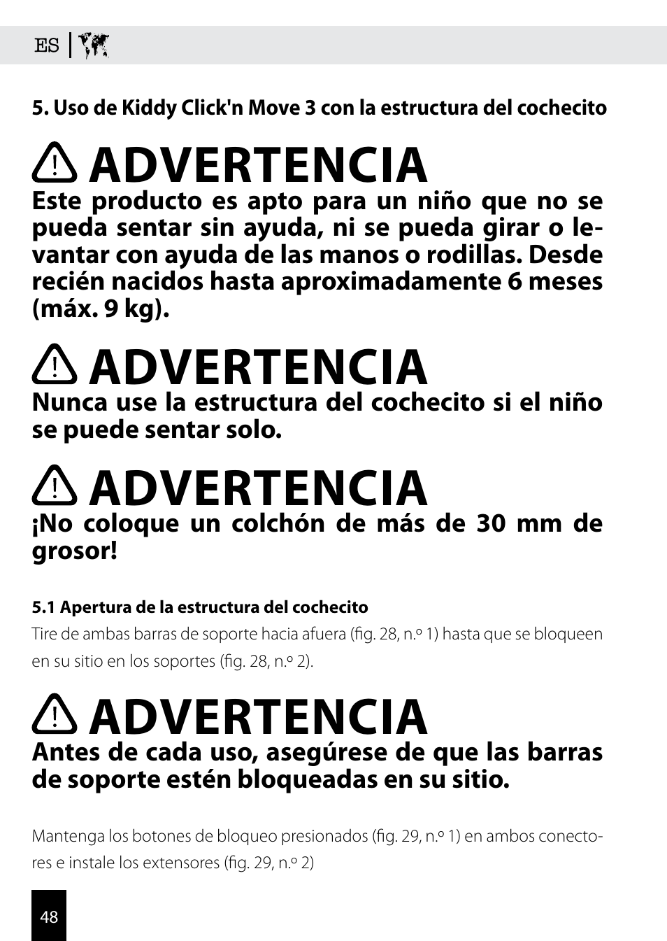 Advertencia | Kiddy Click'n move 3 User Manual | Page 48 / 59