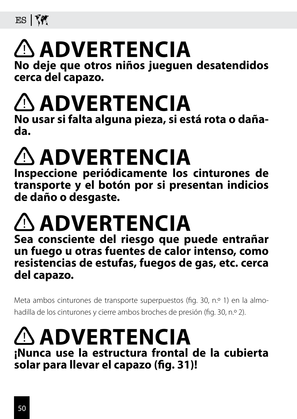 Advertencia | Kiddy Click'n move 3 User Manual | Page 50 / 59