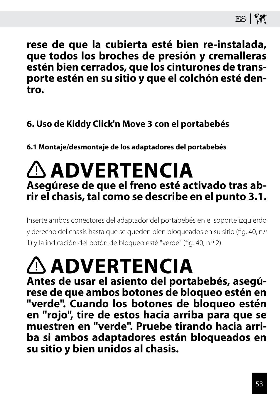 Advertencia | Kiddy Click'n move 3 User Manual | Page 53 / 59