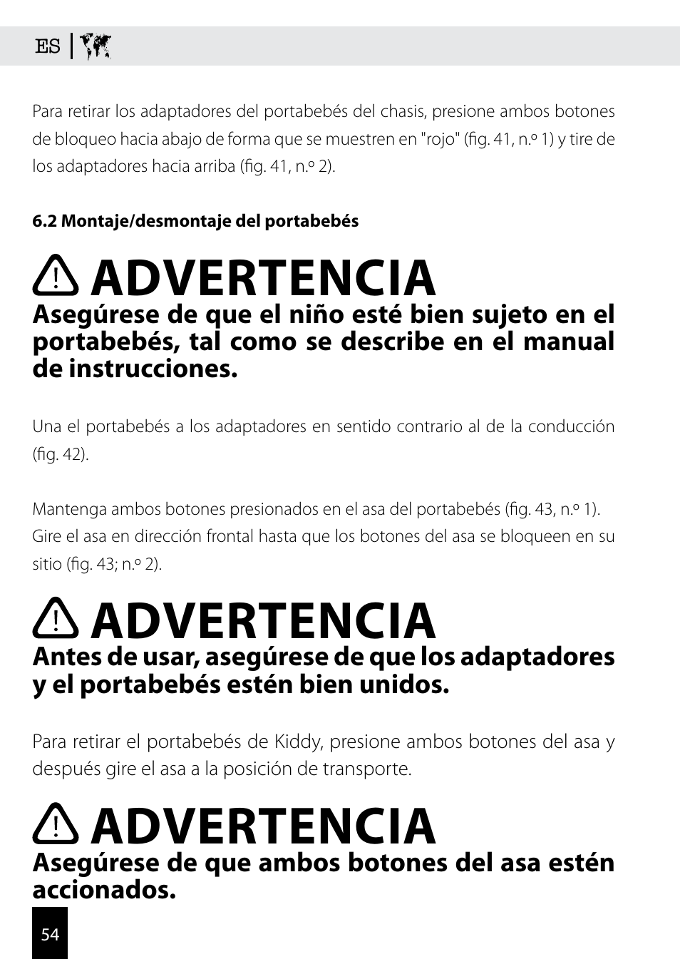 Advertencia | Kiddy Click'n move 3 User Manual | Page 54 / 59