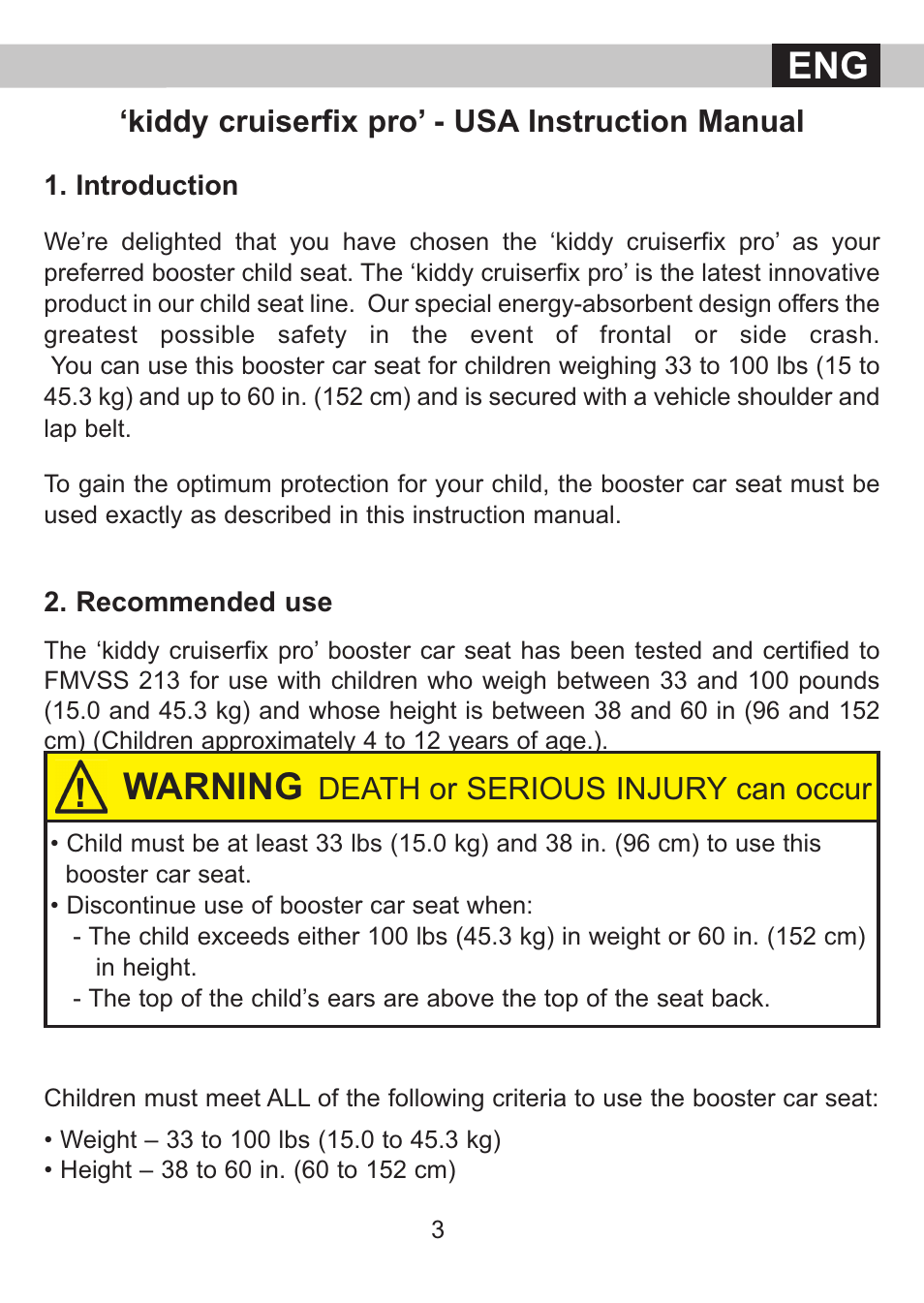 Warning, Kiddy cruiserfix pro’ - usa instruction manual, Death or serious injury can occur | Kiddy Cruiserfix Pro User Manual | Page 4 / 24