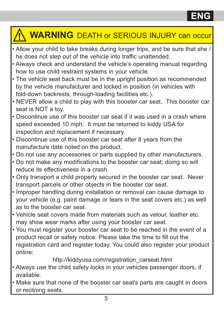 Warning, Death or serious injury can occur | Kiddy Cruiserfix Pro User Manual | Page 6 / 24