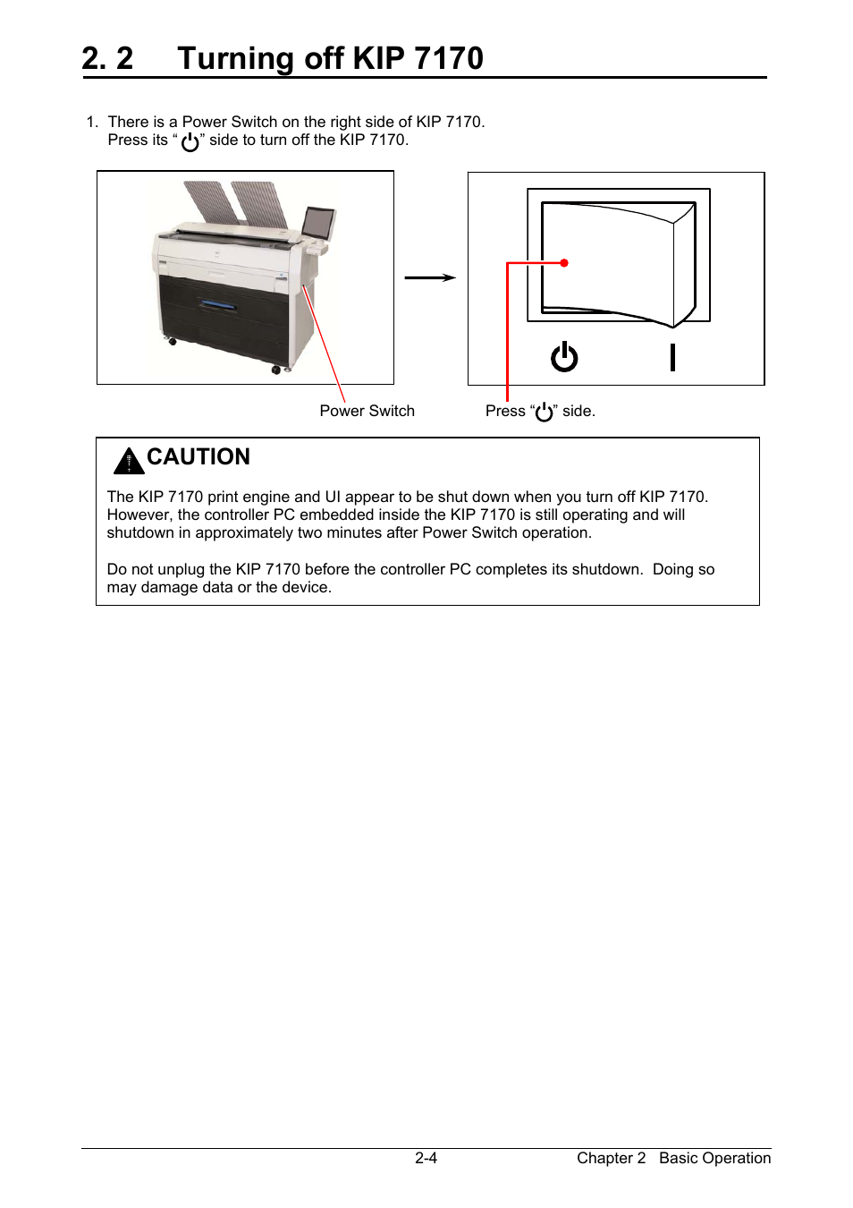 2 turning off kip 7170, Caution | KIP 7170K User Manual | Page 28 / 75