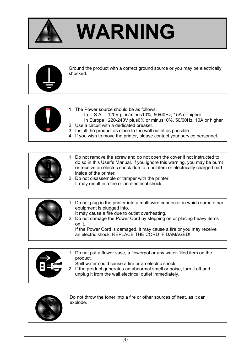 Warning | KIP 7170K User Manual | Page 5 / 75