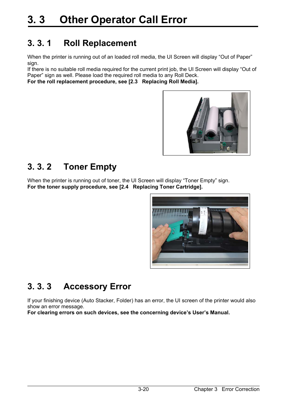 3 other operator call error, 3. 1 roll replacement, 3. 2 toner empty | 3. 3 accessory error | KIP 7170K User Manual | Page 66 / 75