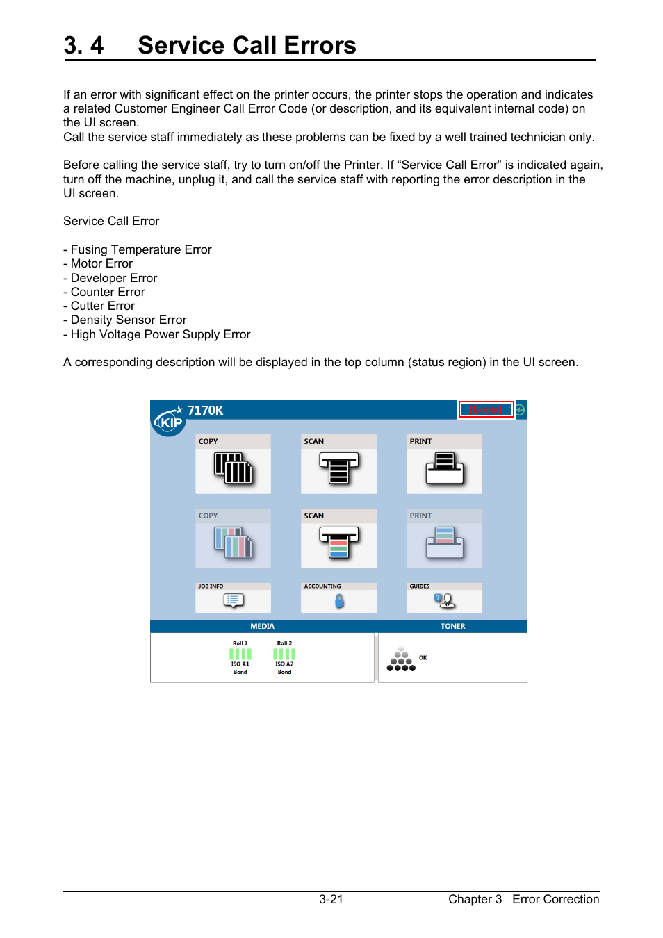 4 service call errors | KIP 7170K User Manual | Page 67 / 75