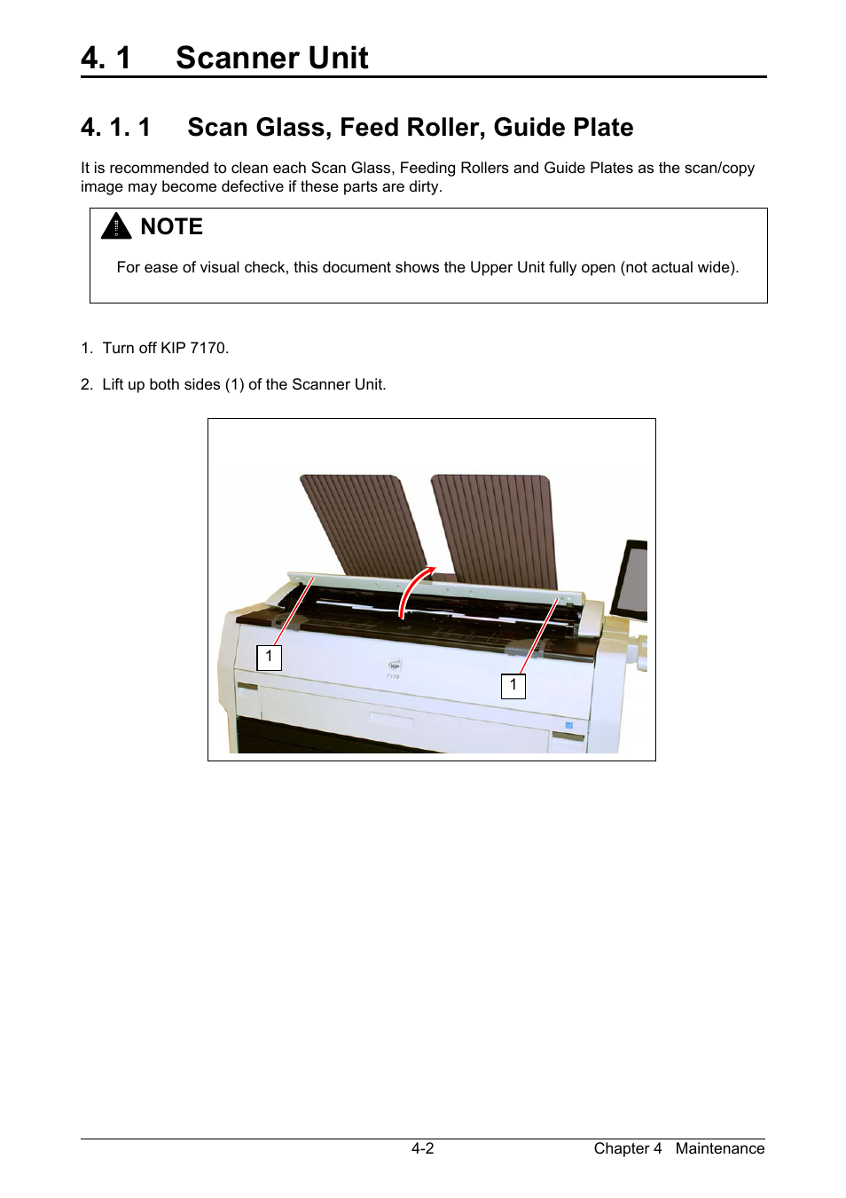 1 scanner unit, 1. 1 scan glass, feed roller, guide plate | KIP 7170K User Manual | Page 69 / 75