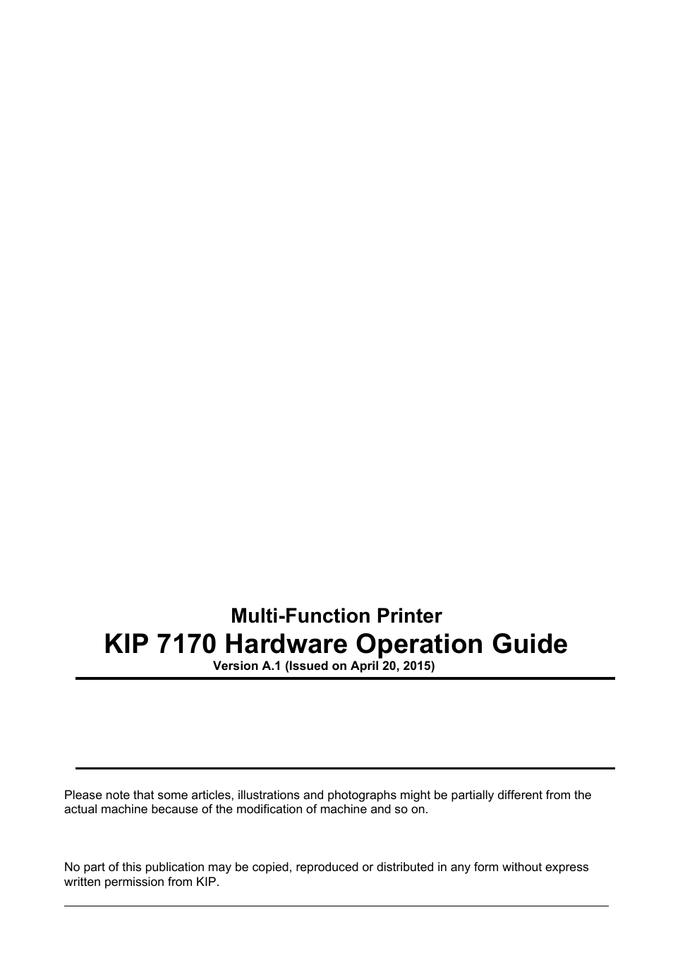 Kip 7170 hardware operation guide, Multi-function printer | KIP 7170K User Manual | Page 75 / 75