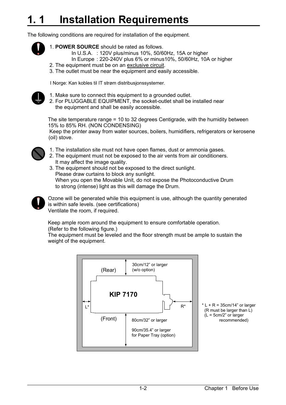 1 installation requirements, Kip 7170 | KIP 7170K User Manual | Page 9 / 75